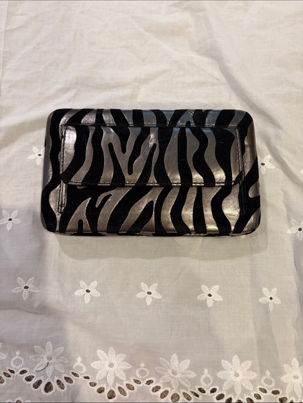 Black and Silver Zebra Print Women’s Clutch